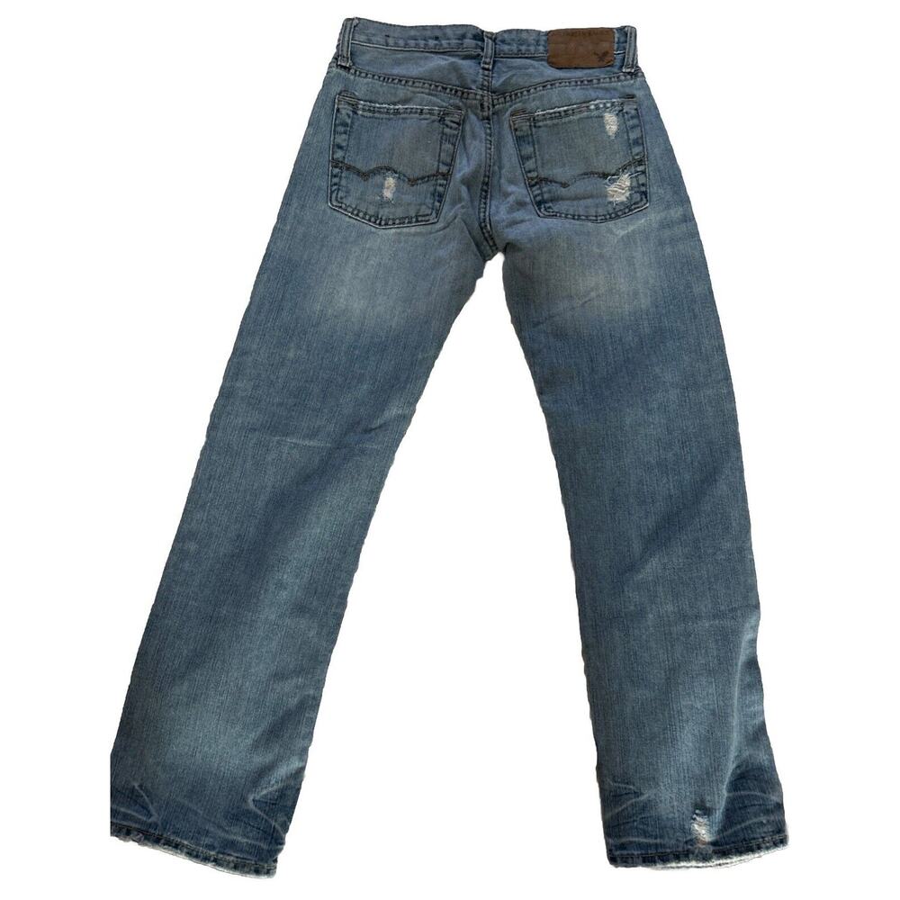 American Eagle Men’s Jeans 26x28 Slim Light Wash Ripped Distressed Holes Button - Picture 2 of 8